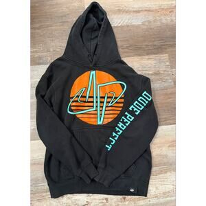 Dude Perfect black hoodie featuring a bright orange and teal size M